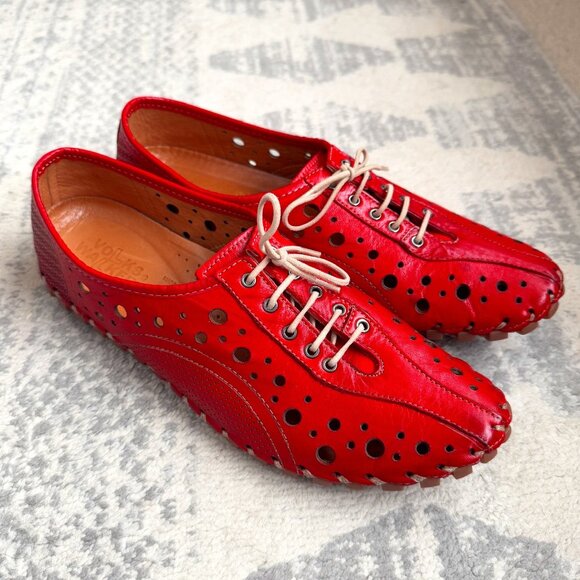 Volks Walkers Red Perforated Leather Running Shoes - Picture 1 of 8